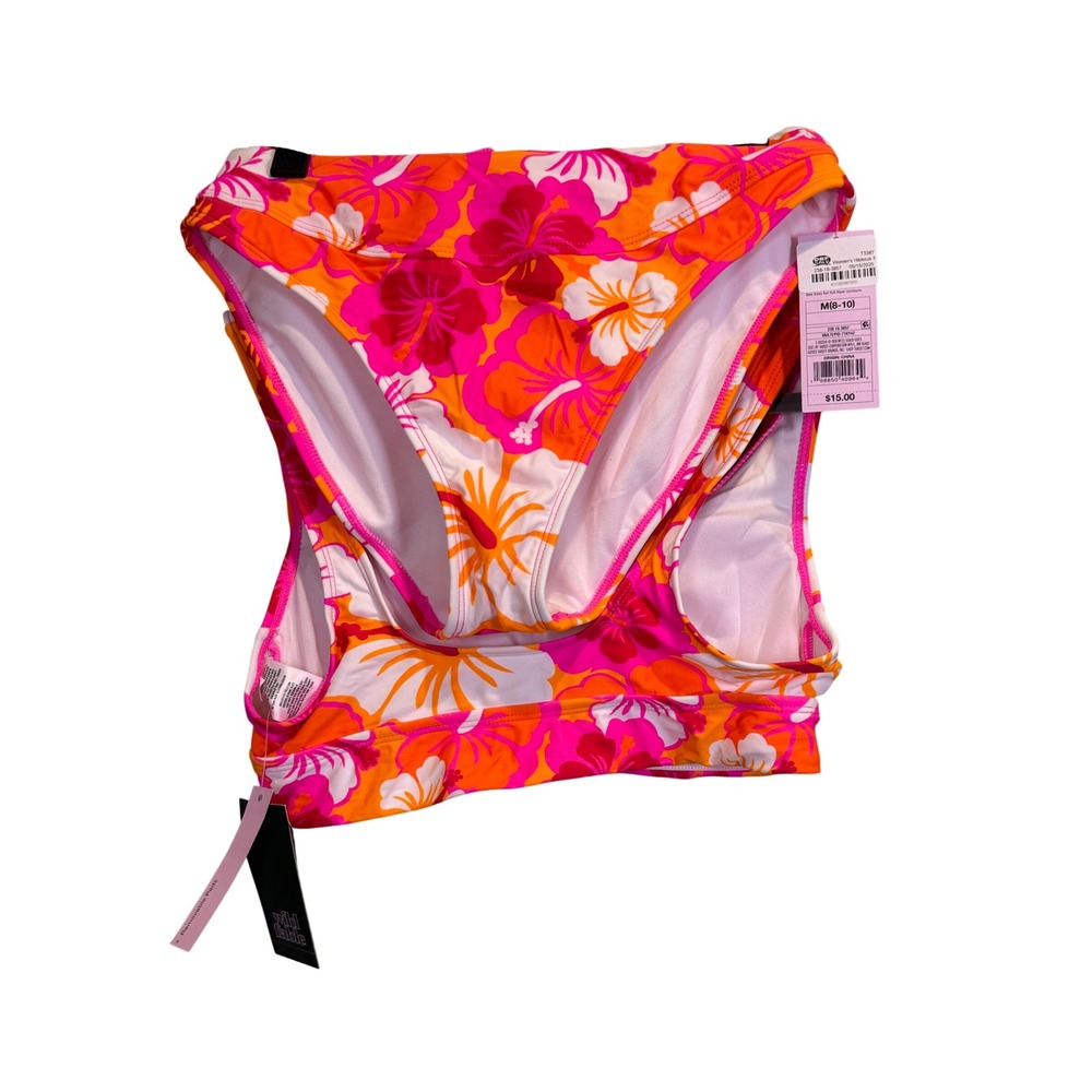Wild Fable Hibiscus Floral Bikini Set M Pink Orange Tropical High Leg NWT - Picture 2 of 4